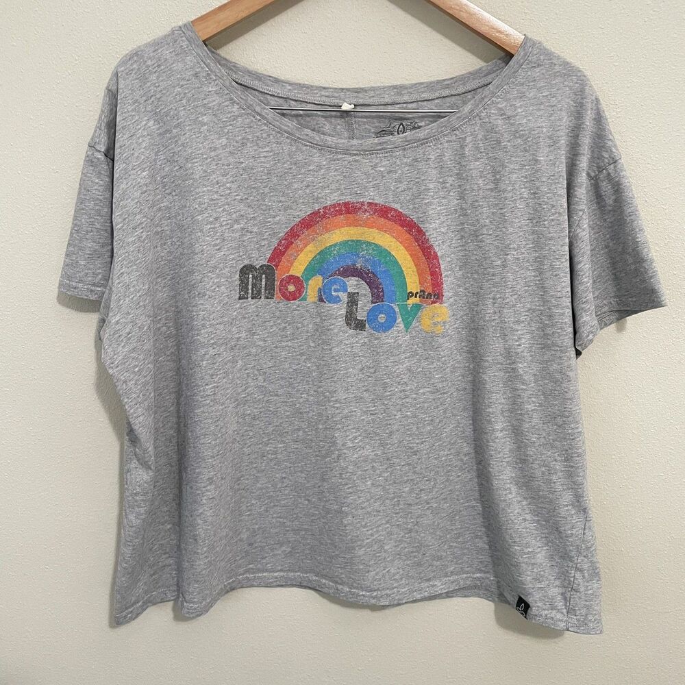 PrAna Rainbow Pride T Shirt More Love Grey Boxy Cropped Short Sleeve XL